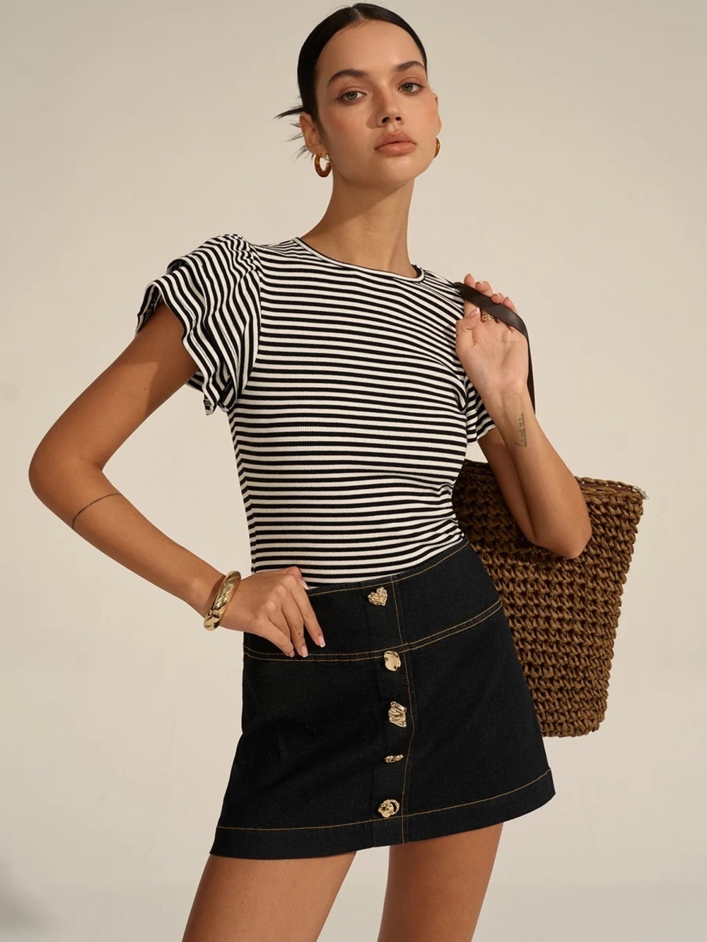 Commense Striped Ribbed Top - Picture 3 of 16